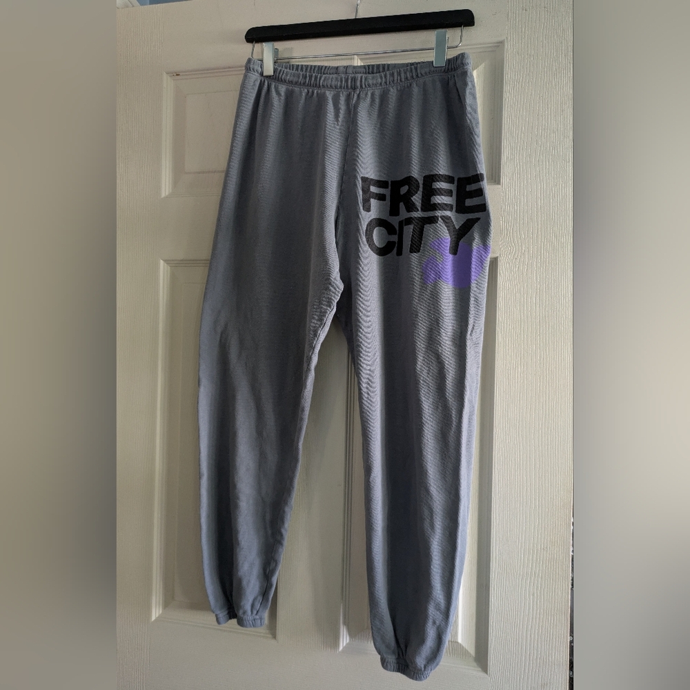 Freecity Gray and Purple Sweatpants Relaxed Fit